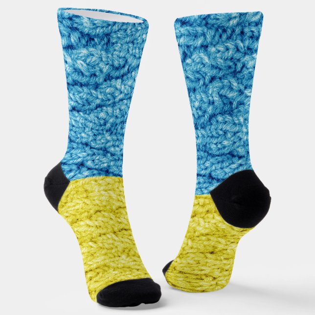 Ukraine knitted flag socks (Angled)
