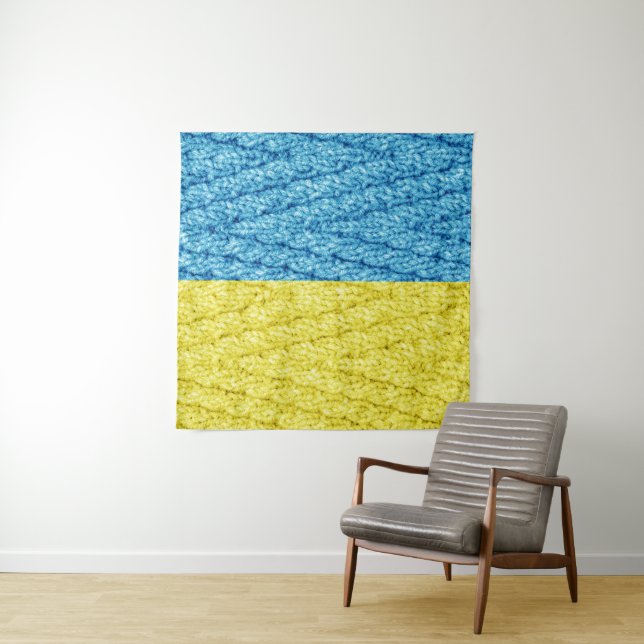 Ukraine knitted flag tapestry (In Situ)