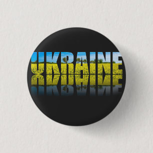 Ukraine label with blue sky and yellow 3 cm round badge