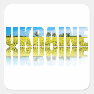 Ukraine label with blue sky and yellow field