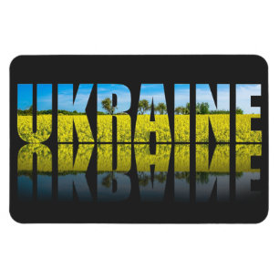 Ukraine label with blue sky and yellow field magnet