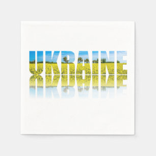 Ukraine label with blue sky and yellow napkin