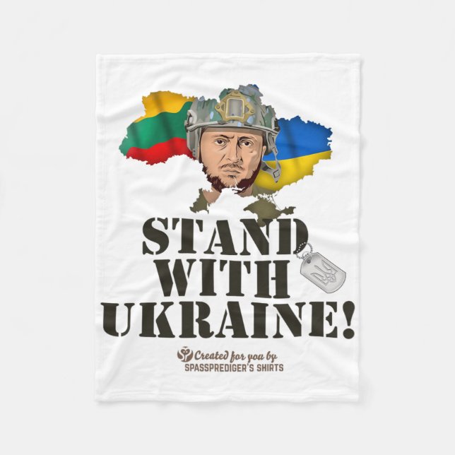 Ukraine Lithuania Flags Zelensky Stand With Ukrain Fleece Blanket (Front)