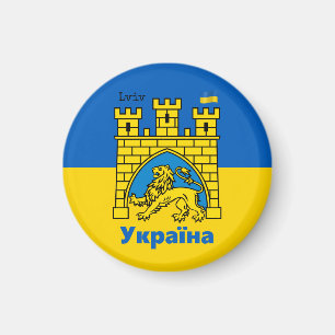 Ukraine & Lviv City - Coat of Arms, Ukrainian Flag Magnet