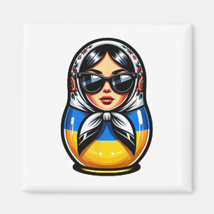 Ukraine Matrjoshka With Sungles For Ukrainians Mat Magnet