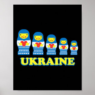 Ukraine Matryoshka Nesting Dolls Hold Hearts Poster