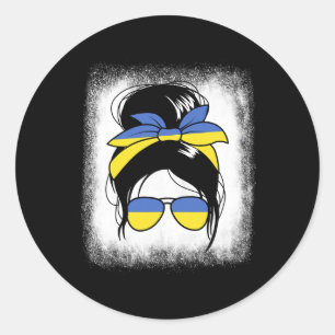 Ukraine Messy Bun Ukrainian Woman Gift Women's Ukr Classic Round Sticker