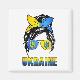 Ukraine Messy Bun Wearing Ukraine Flag Gles Gift Magnet