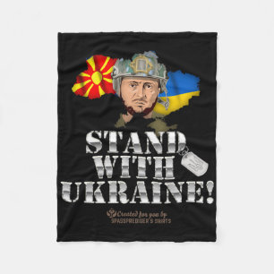 Ukraine North Macedonia Zelensky Dog Tag Stand Wit Fleece Blanket