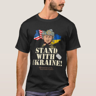 Ukraine Outline Flag Usa Zelensky Dog Tag Stand Wi T-Shirt