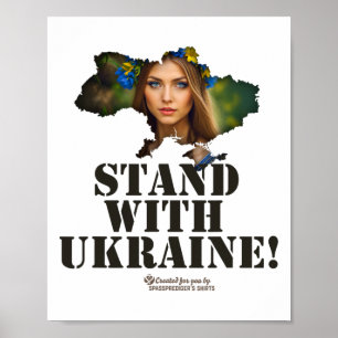 Ukraine Outline Ukrainian Woman Slogan Stand With  Poster