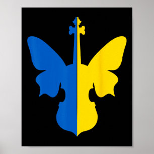 Ukraine Peace Butterfly Violin Ukrainian Flag Blue Poster
