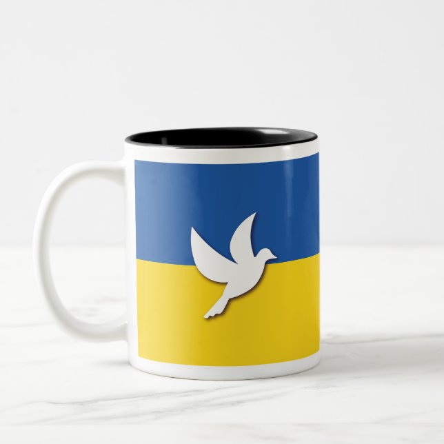 Ukraine Peace Dove Flag Two-Tone Coffee Mug (Left)