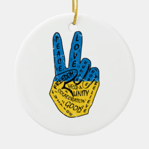 Ukraine Peace Love Freedom Ceramic Ornament
