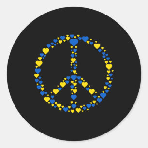Ukraine Peace Sign Blue And Yellow Hearts Support Classic Round Sticker