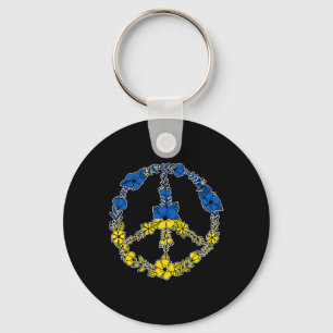 Ukraine Peace Sign Flowers In Blue And Yellow Ukra Key Ring
