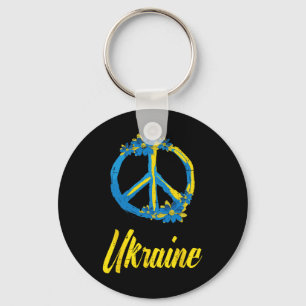 Ukraine Peace Sign Flowers Retro Ukrainian Groovy Key Ring