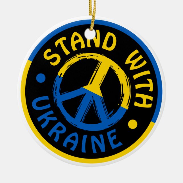 Ukraine Peace Symbol Stand With Ukraine Ceramic Ornament (Front)