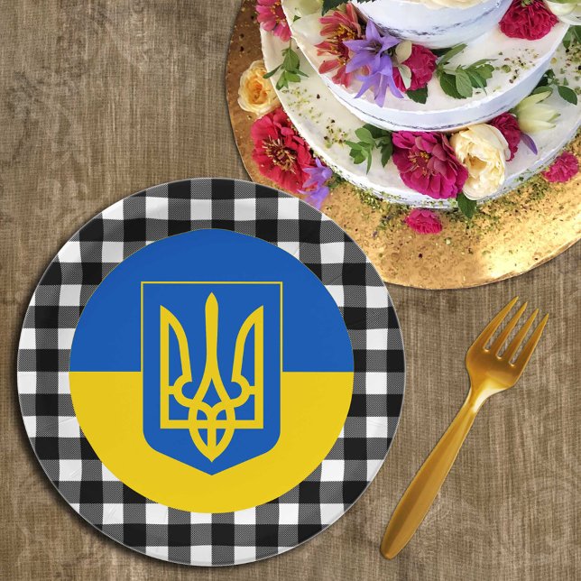 Ukraine Plate, buffalo plaid & Ukrainian Flag Paper Plate (Creator Uploaded)