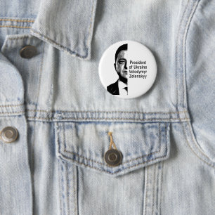 Ukraine President Zelenskyy Half Portrait B&W 6 Cm Round Badge