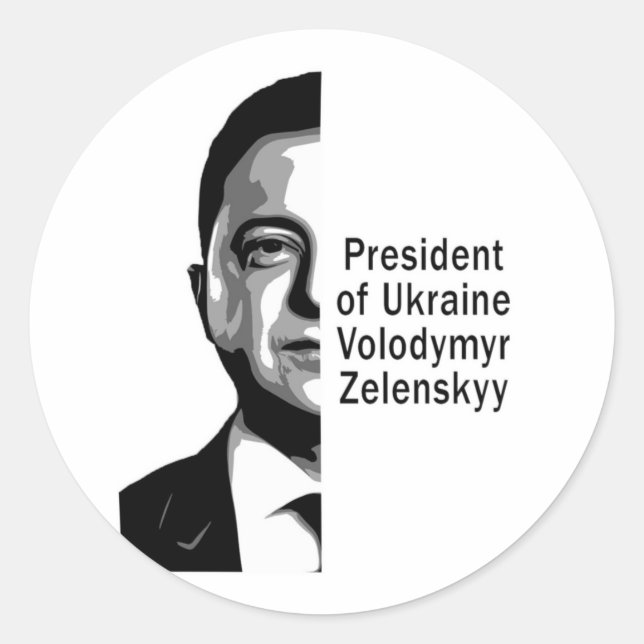 Ukraine President Zelenskyy Half Portrait B&W Art Classic Round Sticker (Front)