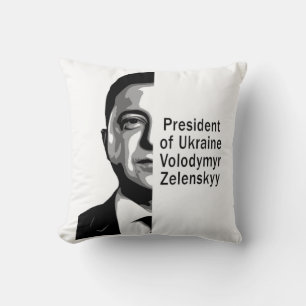 Ukraine President Zelenskyy Half Portrait B&W Art Cushion