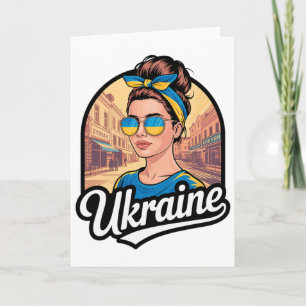 Ukraine Retro Style Woman Graphic Cultural Pride A Card