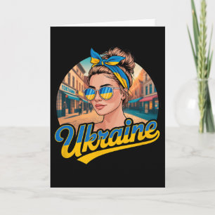 Ukraine Retro Style Woman Graphic Cultural Pride A Card