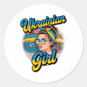 Ukraine Retro Style Woman Graphic Cultural Pride A Classic Round Sticker