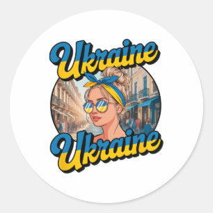 Ukraine Retro Style Woman Graphic Cultural Pride A Classic Round Sticker