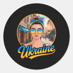 Ukraine Retro Style Woman Graphic Cultural Pride A Classic Round Sticker