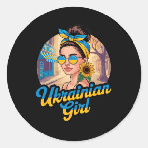 Ukraine Retro Style Woman Graphic Cultural Pride A Classic Round Sticker