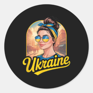 Ukraine Retro Style Woman Graphic Cultural Pride A Classic Round Sticker