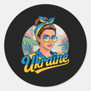 Ukraine Retro Style Woman Graphic Cultural Pride A Classic Round Sticker