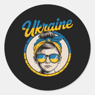 Ukraine Retro Style Woman Graphic Cultural Pride A Classic Round Sticker