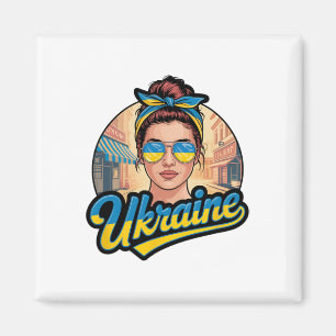 Ukraine Retro Style Woman Graphic Cultural Pride A Magnet