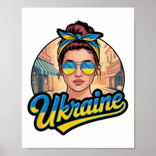Ukraine Retro Style Woman Graphic Cultural Pride A Poster