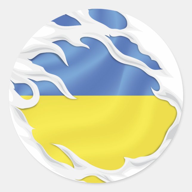 Ukraine Ripped Flag Classic Round Sticker (Front)