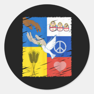 Ukraine Russia Peace Dove Intercultural Friendship Classic Round Sticker