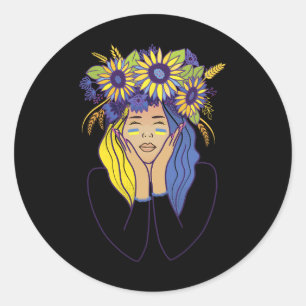 Ukraine Shirt Women Ukrainian Girl Sunflower  Classic Round Sticker