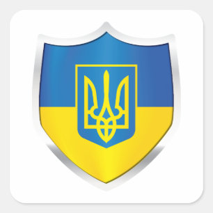 Ukraine Silver Shield Flag Square Sticker