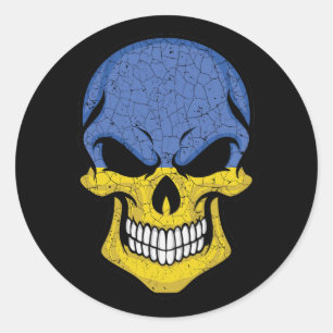 Ukraine Smiling Skull Flag Classic Round Sticker