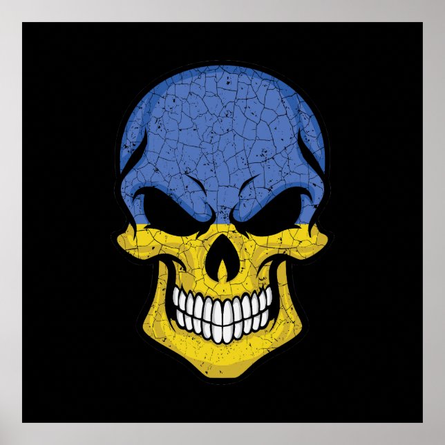 Ukraine Smiling Skull Flag  Poster (Front)