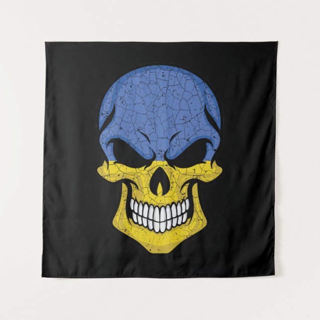 Ukraine Smiling Skull Flag  Tapestry (Front)