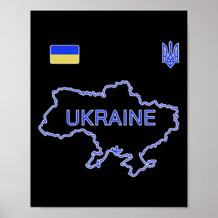 Ukraine Soccer Team Ukr Map And Trident Jersey Foo Poster