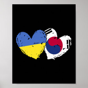 Ukraine South Korea Heart Flags Ukrainian Korean D Poster