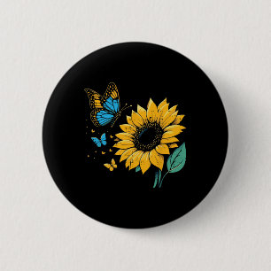 Ukraine Sunflower Butterfly Ukrainian Girls Kids W 6 Cm Round Badge