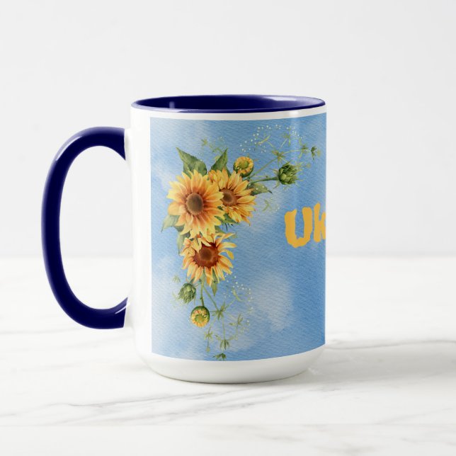 Ukraine Sunflower Greenery Yellow & Blue Patriotic Mug (Left)