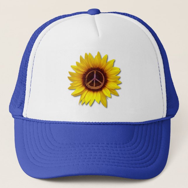 Ukraine Sunflower Peace Symbol Sign Anti-War       Trucker Hat (Front)