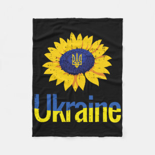 Ukraine Sunflower Trident Tryzub Ukrainian Symbol  Fleece Blanket